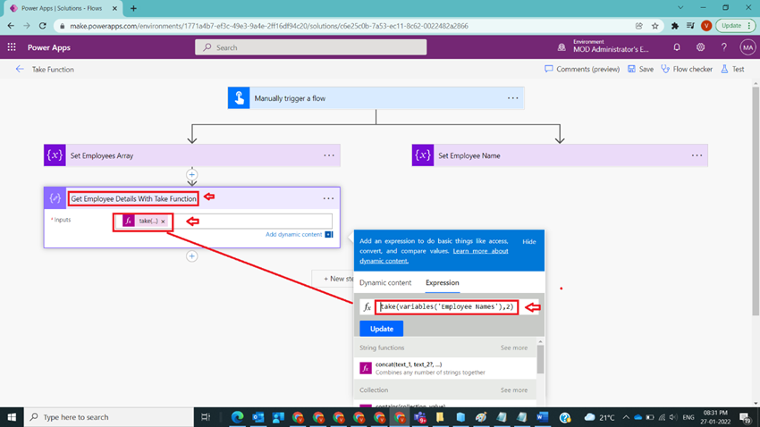 Usage of Take Function in Power Automate